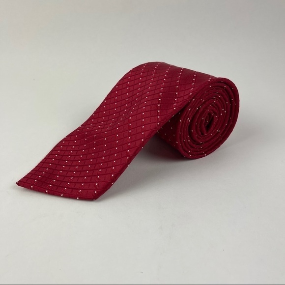 George Mens Tie Red Polka Dot All Silk Hand Made - Picture 5 of 6